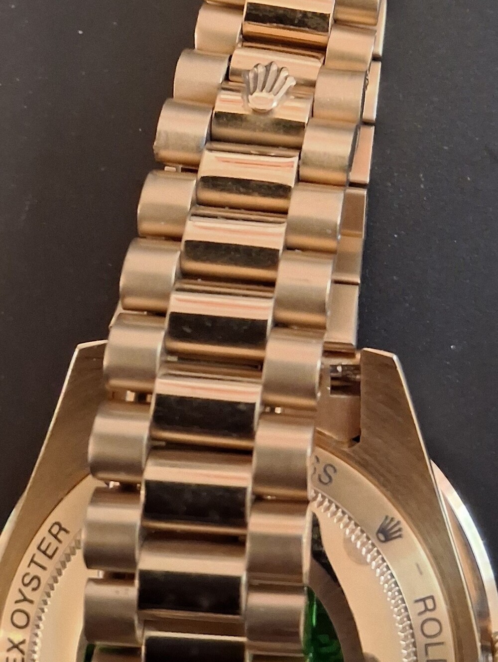 BLING WATCH  Day-Date Gold Watch with Dark Green and Diamond Bezel Automatic - Picture 4 of 7